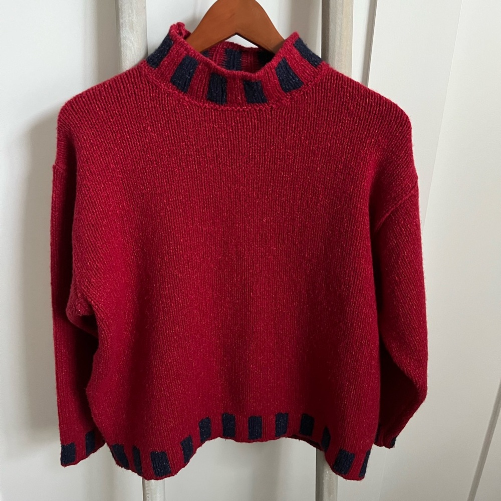 Red and Navy Striped Women's Sweater